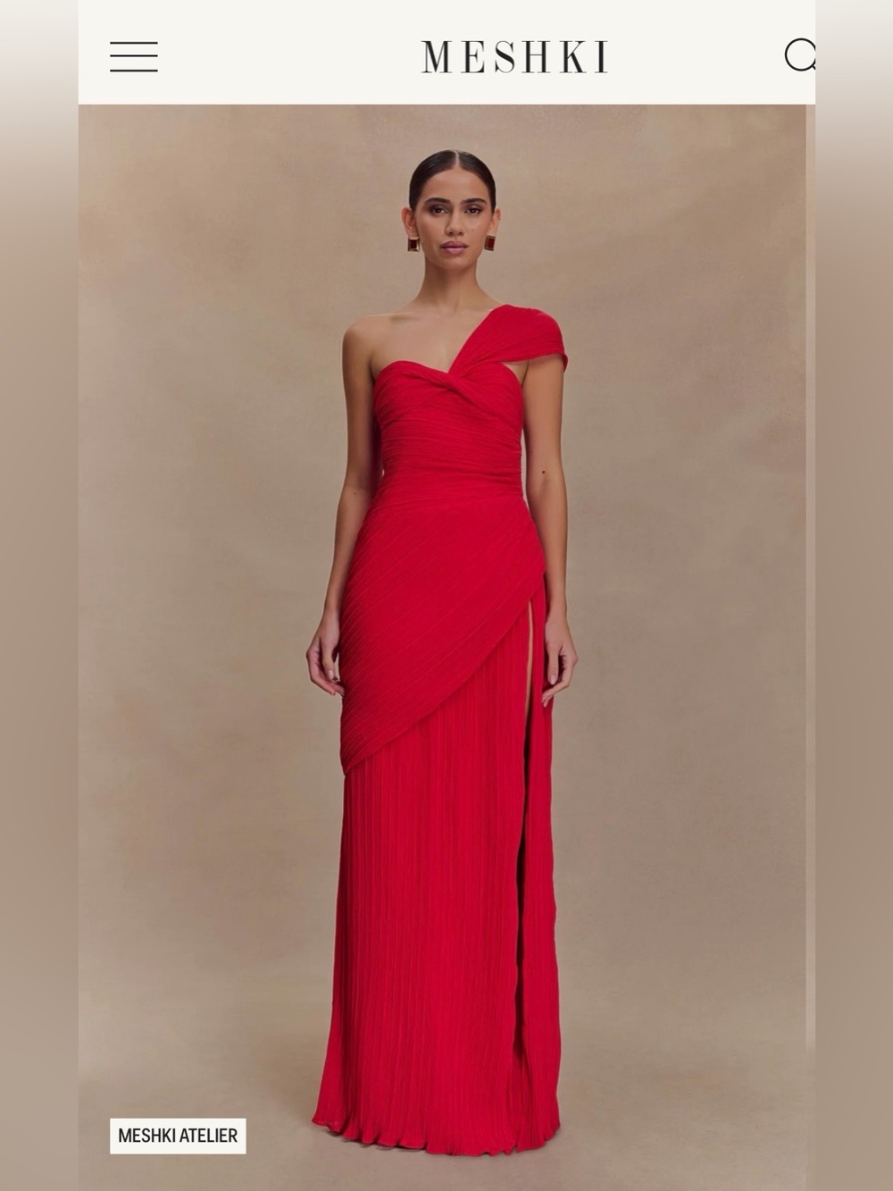 MESHKI Tamara Chiffon dress red gown party wedding maxi one shoulder
